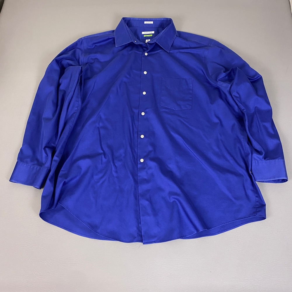 Van Heusen Lux Sateen Dress Shirt Mens 19 34/35 Big Royal Blue No Iron Button Up
